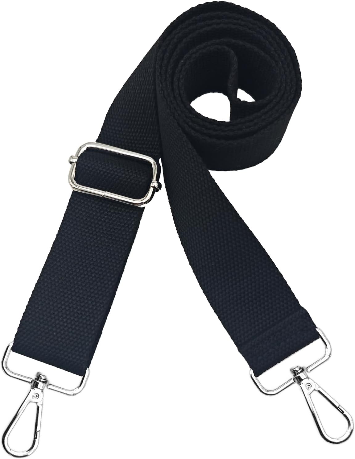 Hibate Universal Replacement Purse Bag Strap for Women's Handbags - Wide 3.8cm Crossbody Shoulder Straps - Black w/Silver Clips