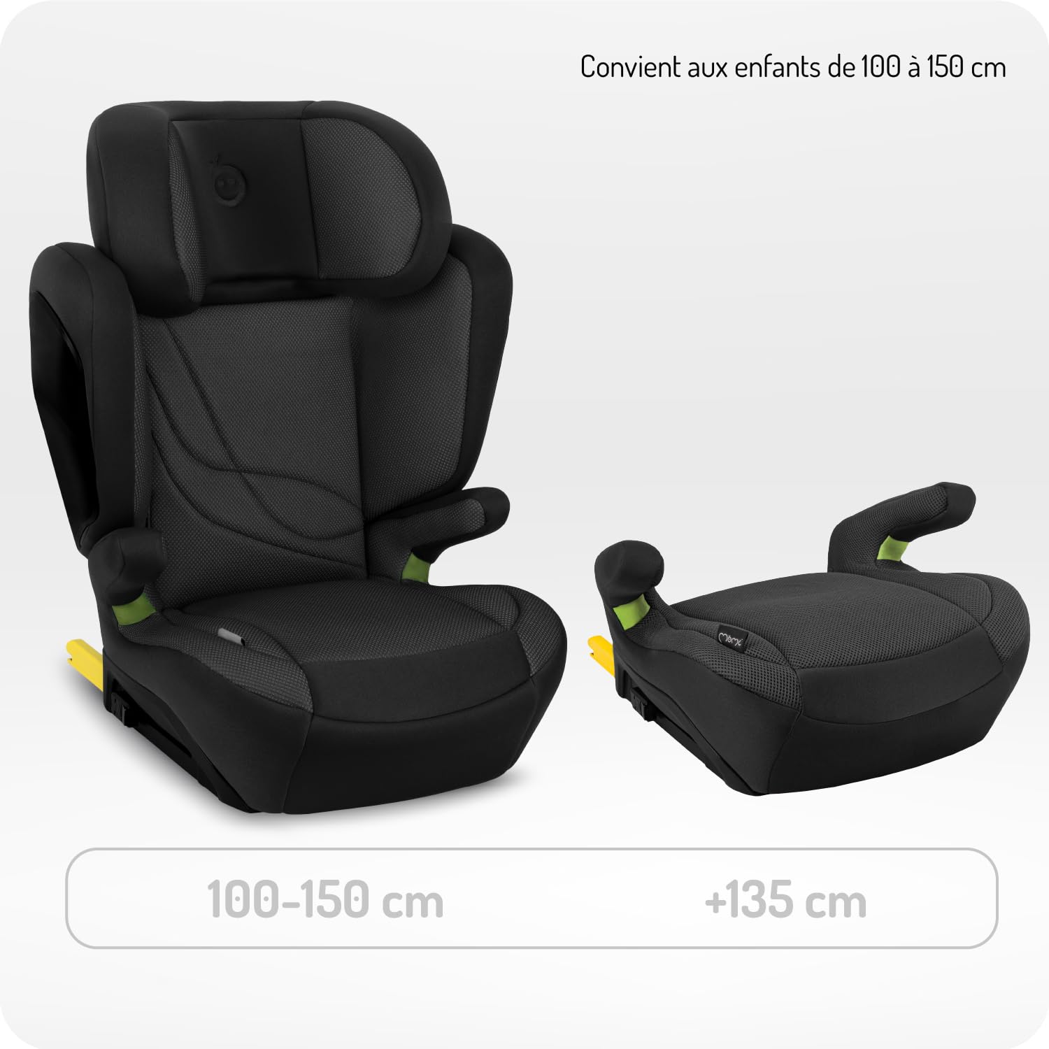 Siège auto MoMi MEI pour enfants de 3 à 12 ans (groupe 2/3, poids corporel de 15 à 36 kg, taille 100-150 cm), siège enfant - installation face à la route, fixation avec ISOFIX