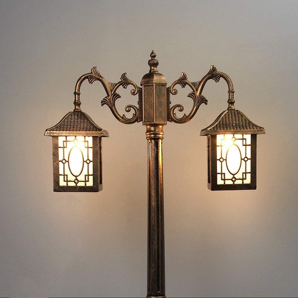 Europejska retro vintage zewnętrzna wodoodporna lampa krajobrazowa taras ogrodowy LED taras balkon trawnik ogród willa lampa kolumnowa słup latarnia uliczna z dwoma szkla,Bronze-195cm