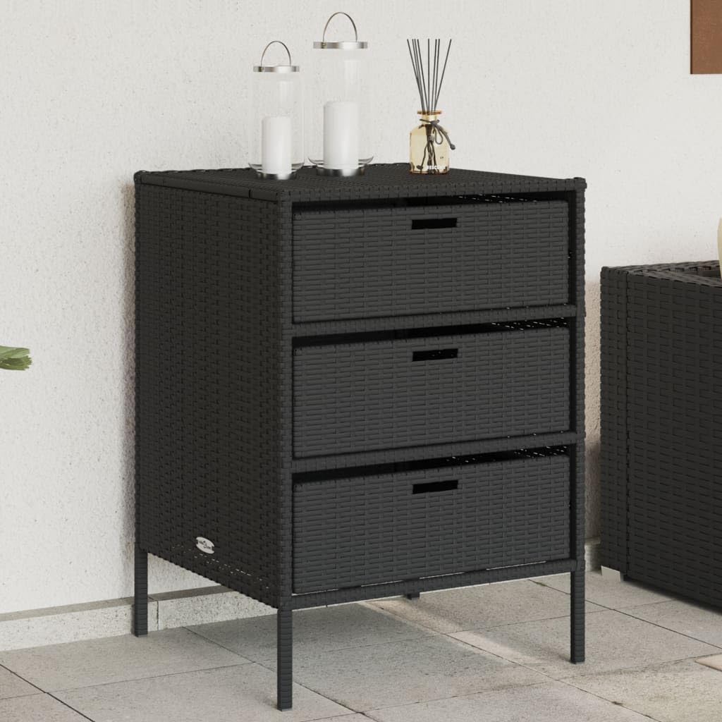 Wicker Patio Storage Cabinet with 3 Drawers, PE Rattan Storage Cabinet Organizer, Outdoor Towel Rack for Pool, Black 21.7"x23.2"x31.5" Poly Rattan, -334