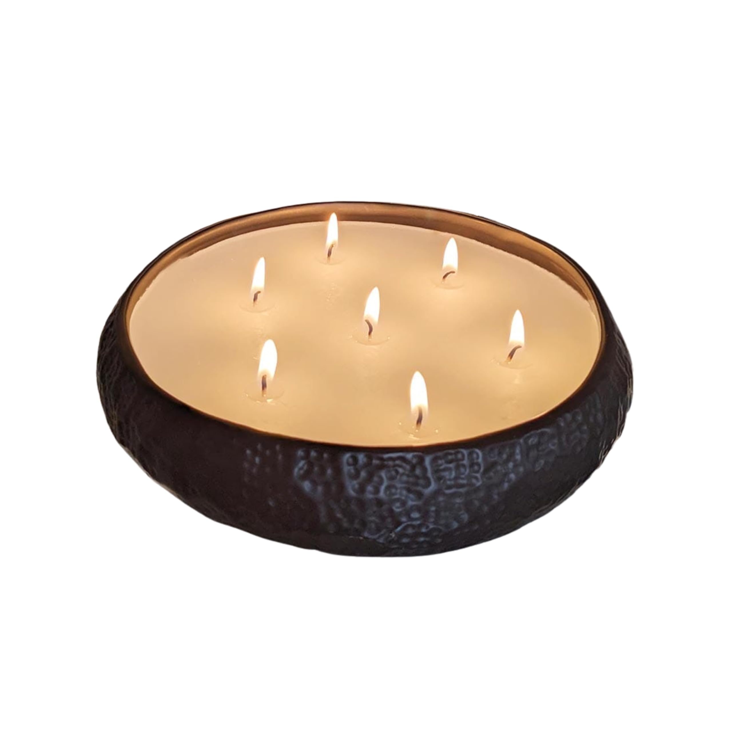 Rowen Homes Black Aeolian 7 Wick Vanilla Scented Candle In Hammered Champagne Bowl (20Cm) - Luxurious Soy Wax Table Centrepiece, Perfect Home Decoration Gift, Elegant Interiors By (Black)