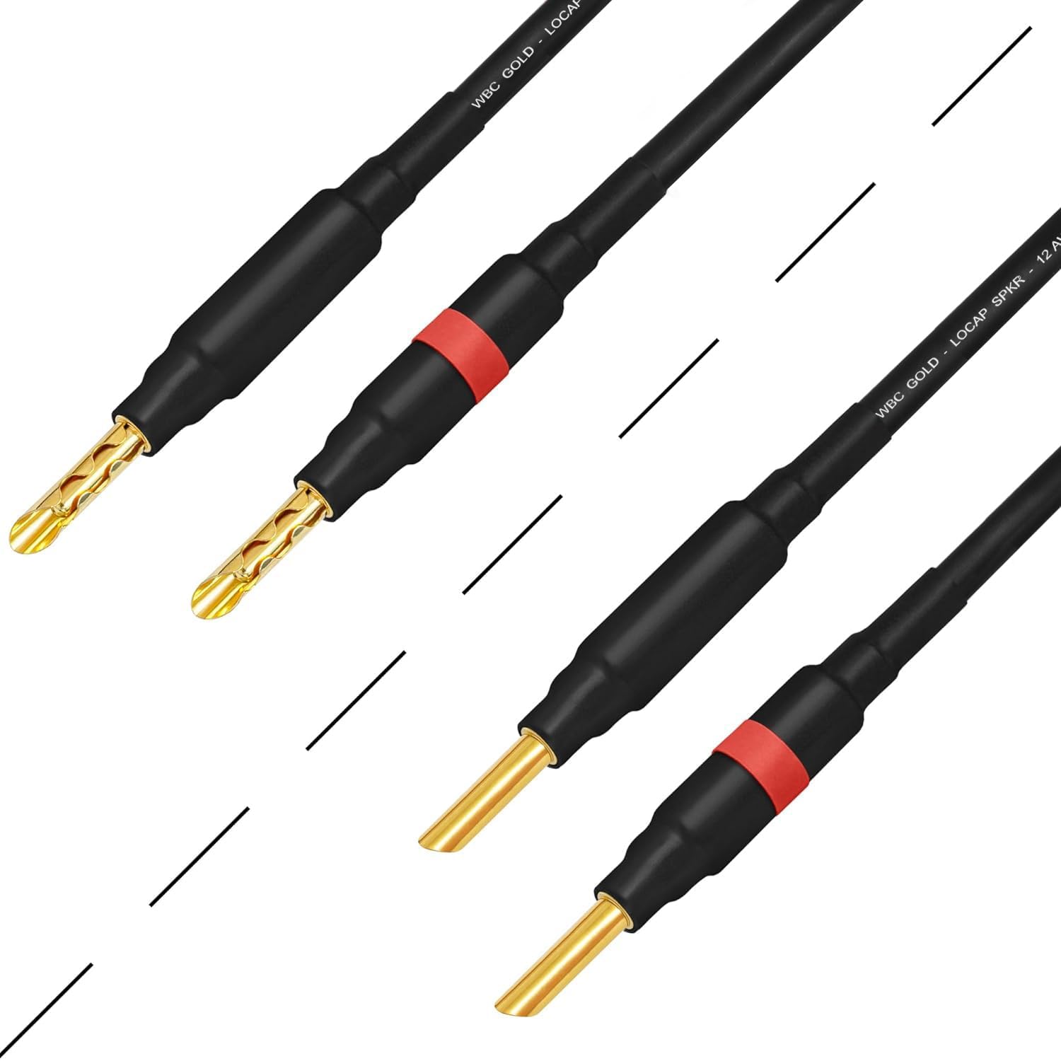 WORLDS BEST CABLES WBC-GOLD-LOCAP-SPKR-12 AWG, baja capacitancia, baja inductancia, OFC de alta pureza, par de cables para altavoces audiófilos de alta fidelidad con conectores banana Eminence Gold