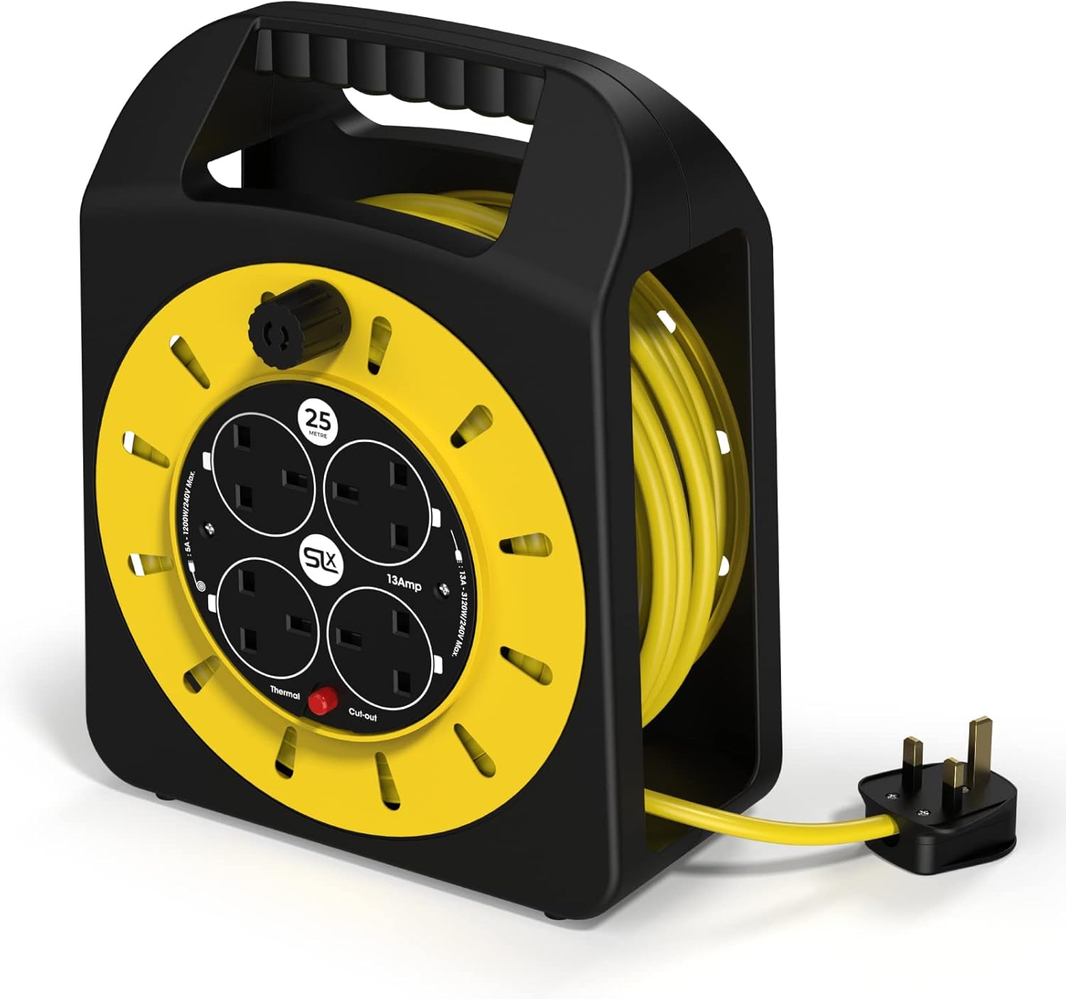 SLx Outdoor Extension Lead, 25m, 4 Socket Extension Reel, Heavy Duty