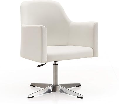 Manhattan Comfort Pelo Modern Swivel Accent Chair with 360 Turn, Adjustable Height, Faux Leather Upholstery & Chrome Base, Unique Tight Welded Construction, Set of 1, White