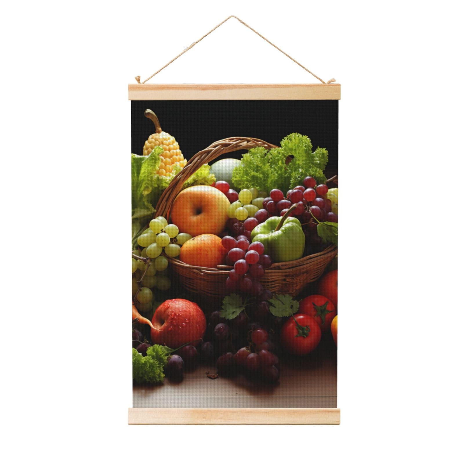 Colorful Various Vegetables Poster Wooden Shaft Hanging Poster Wall Hanging Banner Canvas Artwork with Wood Frames 16"x24" Modern Artwork Decor Ready to Hang Wall Art for Home Decor Scroll Painting