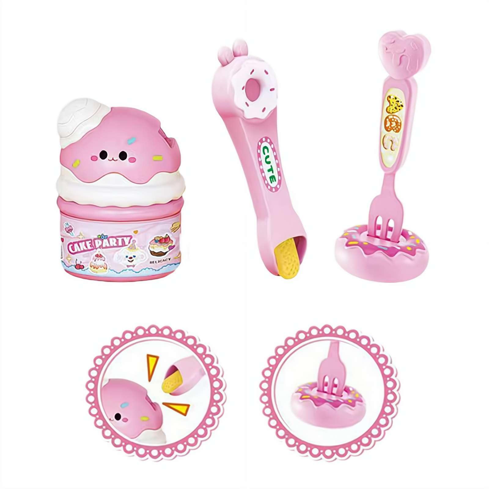 Food Pudding Feeding Toy, Simulation Snack Ice Cream Feeding Toys with Spoon, Soft Realistic Doll Accessories Early Education Puddings Toy for Kitchen Accessories (Pink 1pcs)