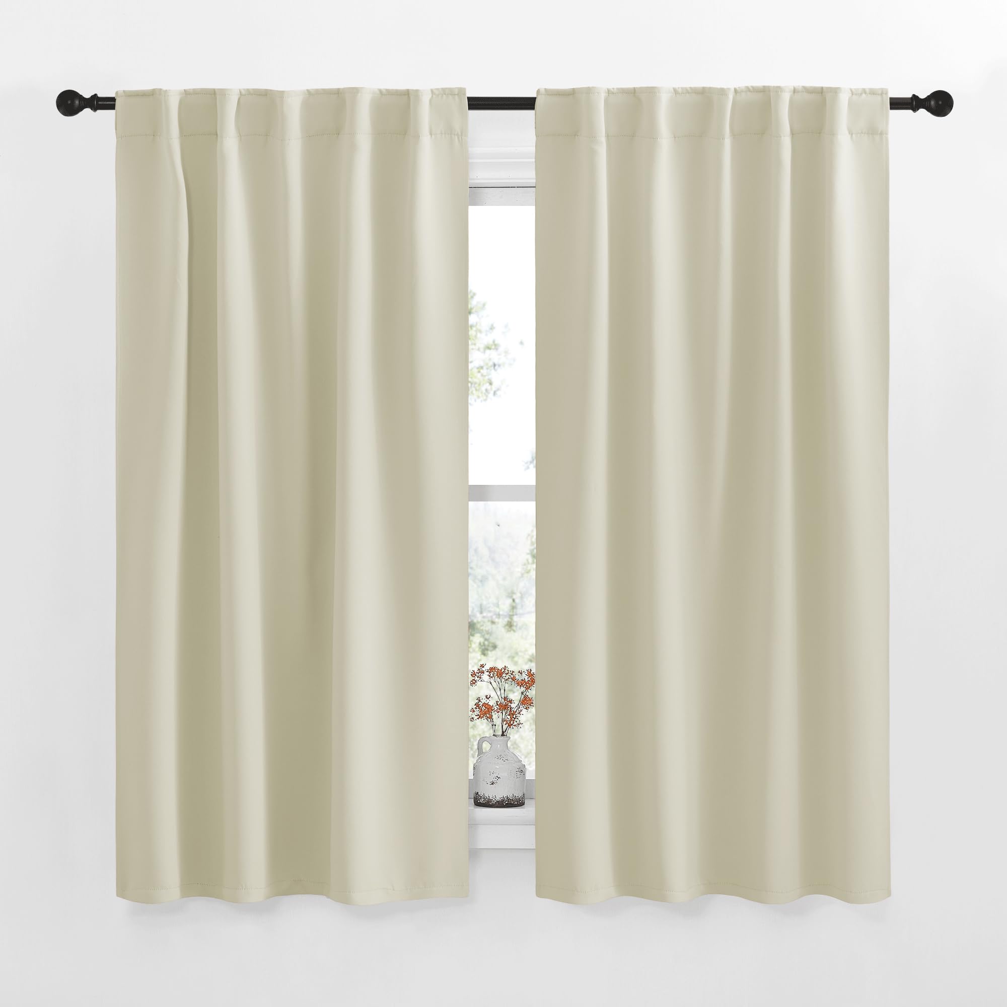 NICETOWN Blackout Window Curtains for Living Room - (Beige Color) 34x48 Inch, 2 Panels Set, Thermal Insulated Room Darkening Blackout Drapes/Draperies with Rod Pocket &amp; Back Tab for Loft