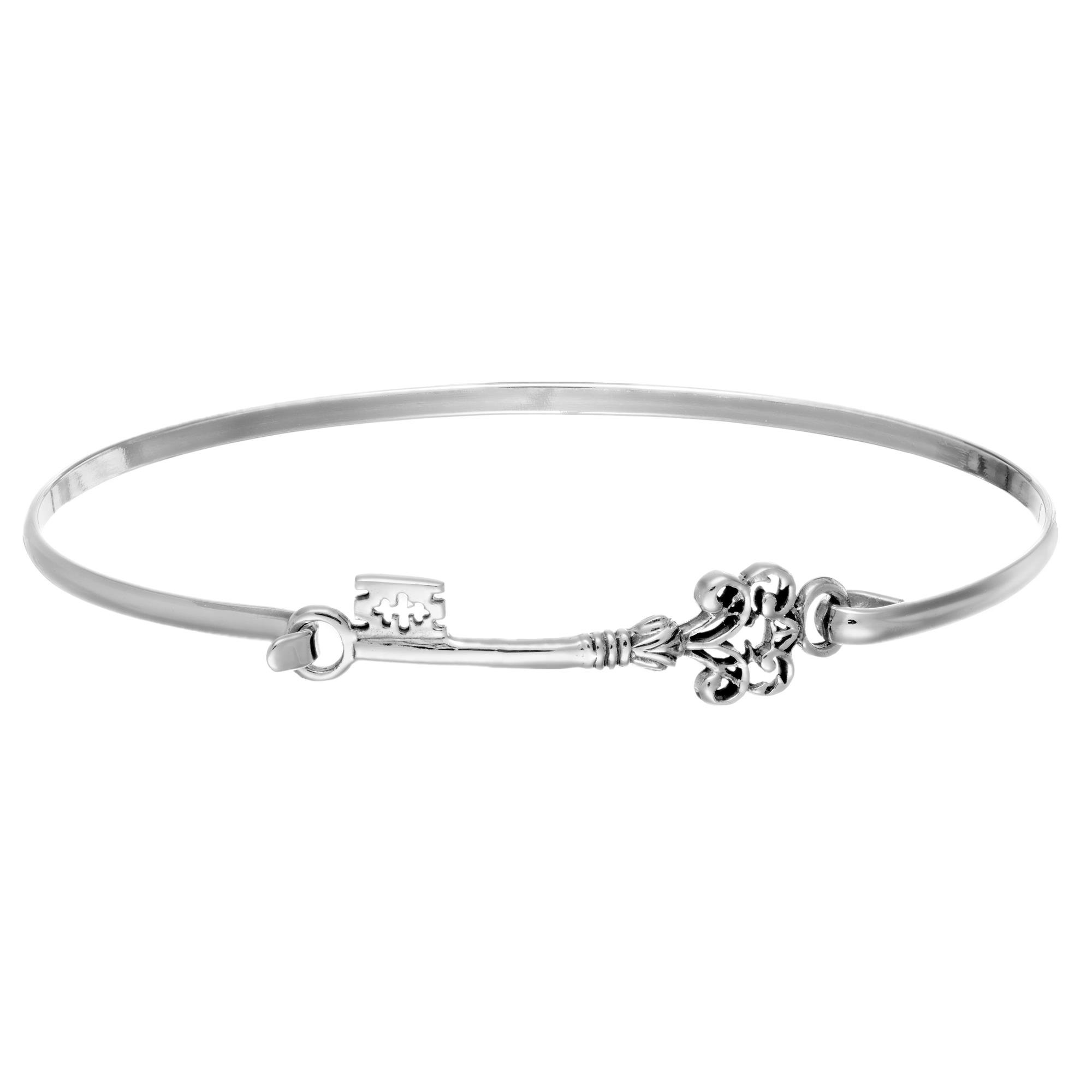 Silverly Brazalete Plata de Ley 925 Filigrana Cierre Gancho | Pulsera Apilable Llave Antigua Plata Maciza | Pulseras Finas Apilables Mujer | Regalo Novia | Pulseras Simbólicas Amistad