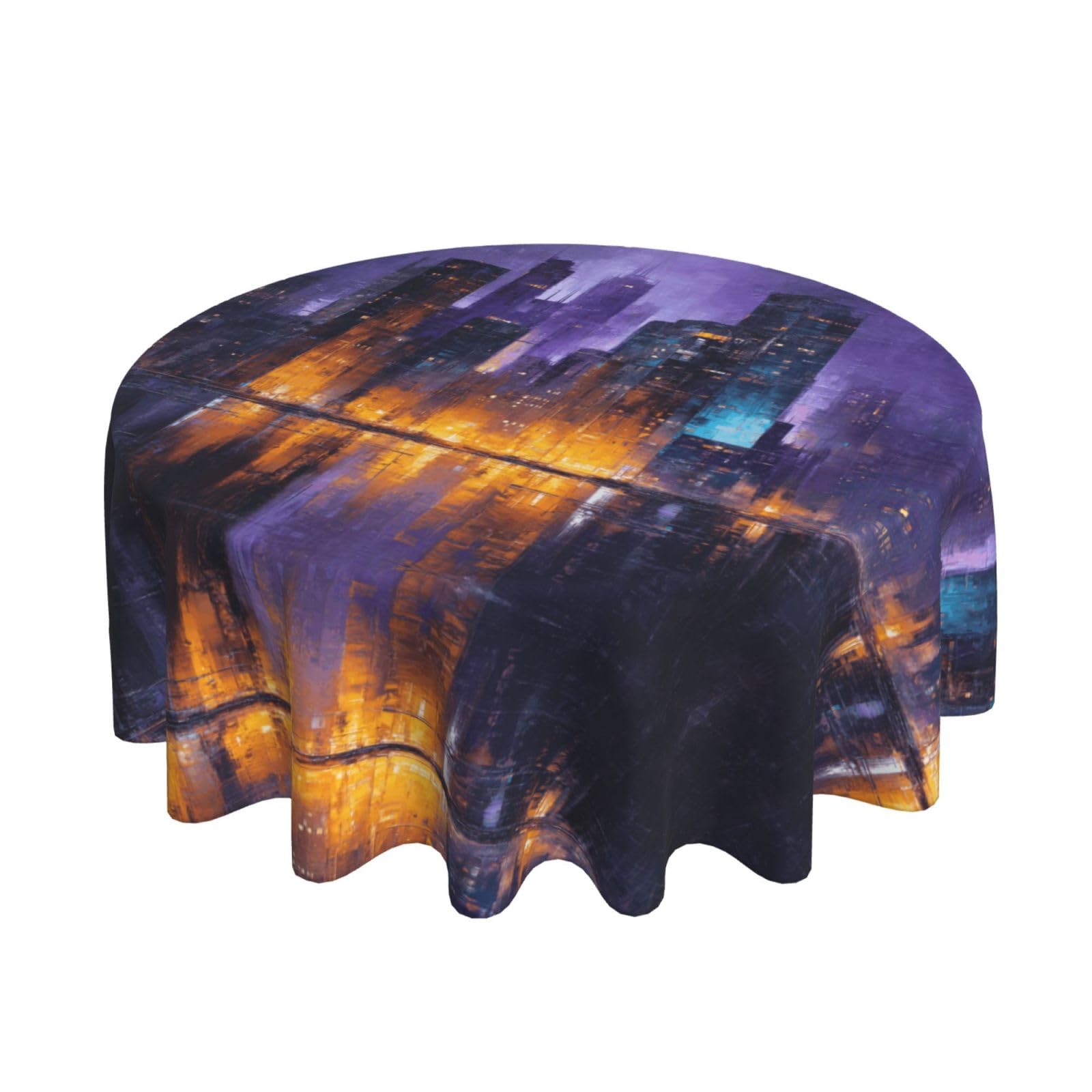 ESNAIUVCD cityscape print Round Tablecloth Waterproof Washable Wipeable Resistant Polyester Circular Table Cover for Dining Room Kitchen Indoor Outside 60"