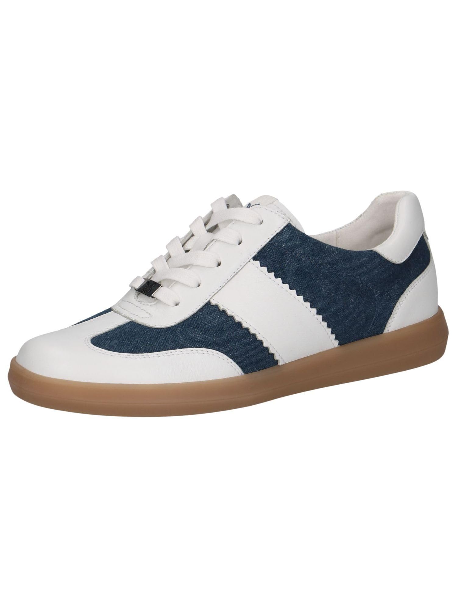 CAPRICE Women's Flat Leather Sneakers Casual, Multicolor (White/Jeans), 4.5 UK