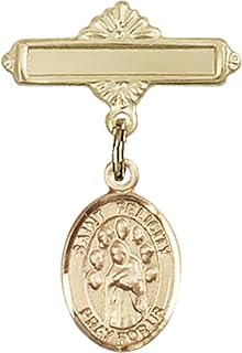 14kt Yellow Gold Baby Badge with St. Felicity Charm and Polished Badge Pin 1 X 5/8 inches