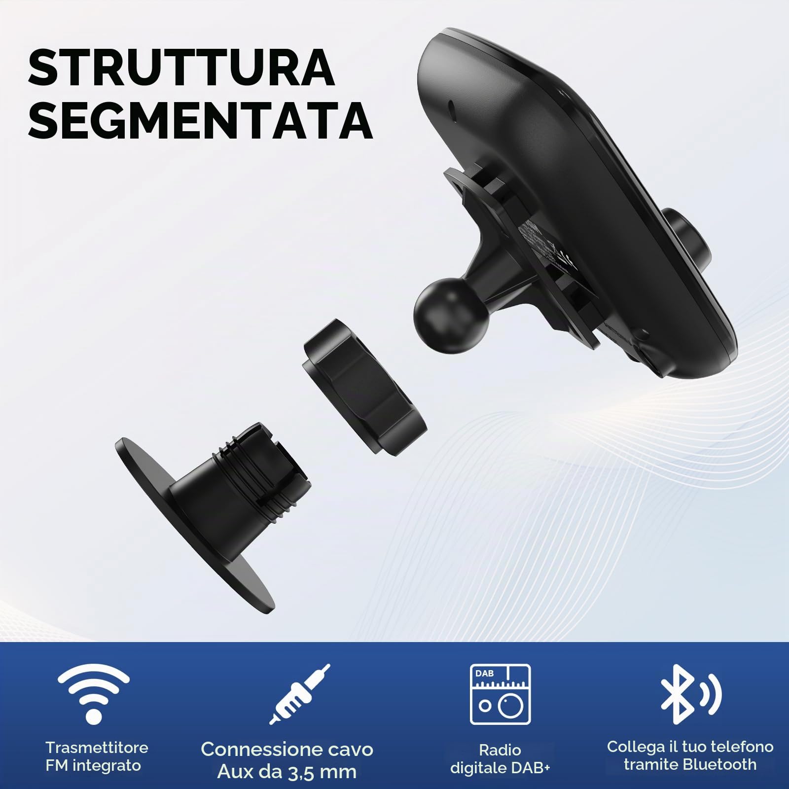 DAB-388 2.4" TFT Adattatore DAB+ per Autoradio, Trasmettitore FM Bluetooth, Vivavoce Chiamata, Streaming musicale Bluetooth, Telecomando, Antenna Attiva SMB