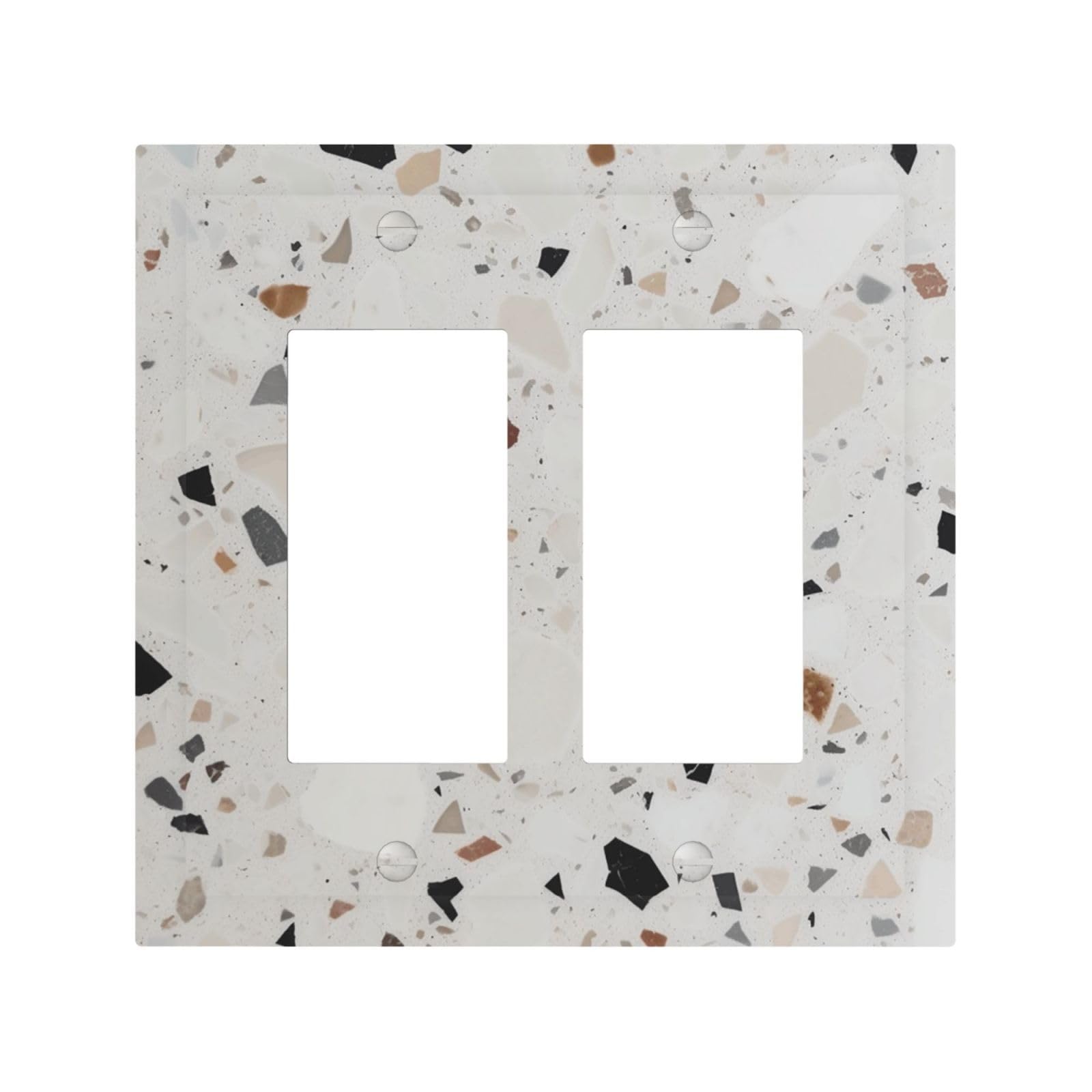 Kloph Style H Decorator Double Toggle Light Switch Covers White Terrazzo Wall Plate 2-Gang Mid Size 5" X 4.9" Double Toggle Switch Wallplate Decorative 2 Gang Wall Switch Plate Covers