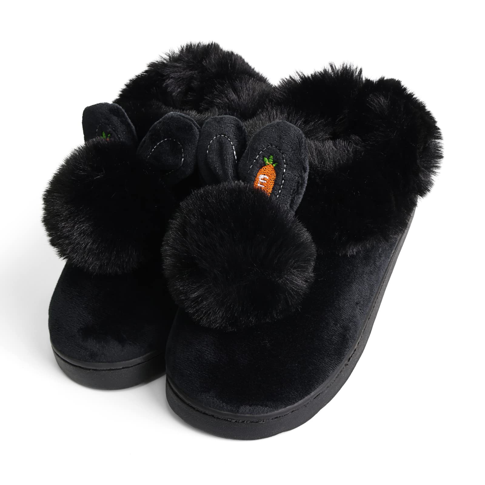 IONOKOGirls Slippers Cute Bunny Pattern Thick Plush Warm Ultra Soft Slip On Bedroom House Slippers Winters Indoor Shoes Pink Rose Grey Green Black