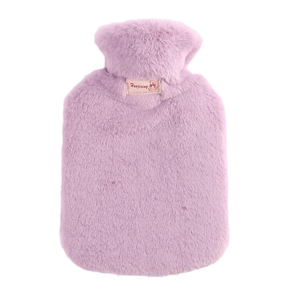 Bolsa de agua caliente con funda suave,2 x 2000 ml,gran cantidad de relleno de goma,con suave peluche,bolsa de calor de PVC para aliviar el dolor,gran regalo para mujeres,hombres y ni?os,color morado