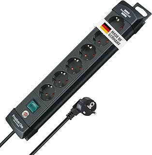 Brennenstuhl Premium-Line, Steckdosenleiste 6-Fach für die Wandmontage (Mehrfachsteckdose mit Schalter und 3m Kabel, Made in Germany) schwarz
