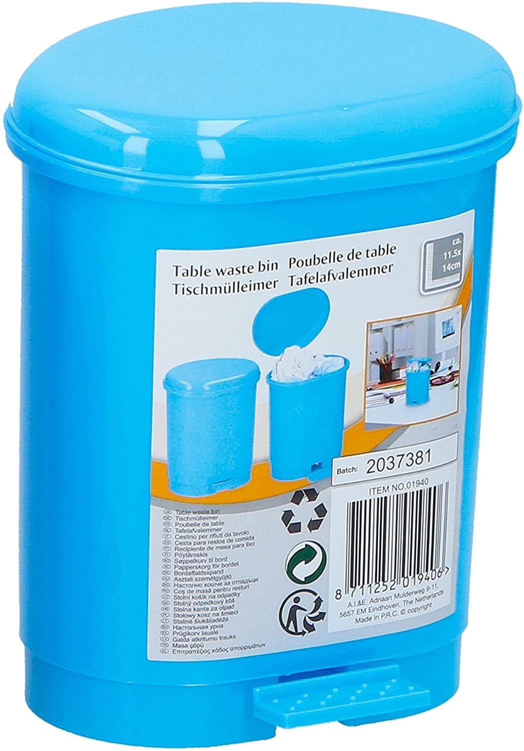 Mini Swing Top Bin Table Top Desk Office Rubbish Kids Garbage Dustbin Desk Bin Flip Top (Blue