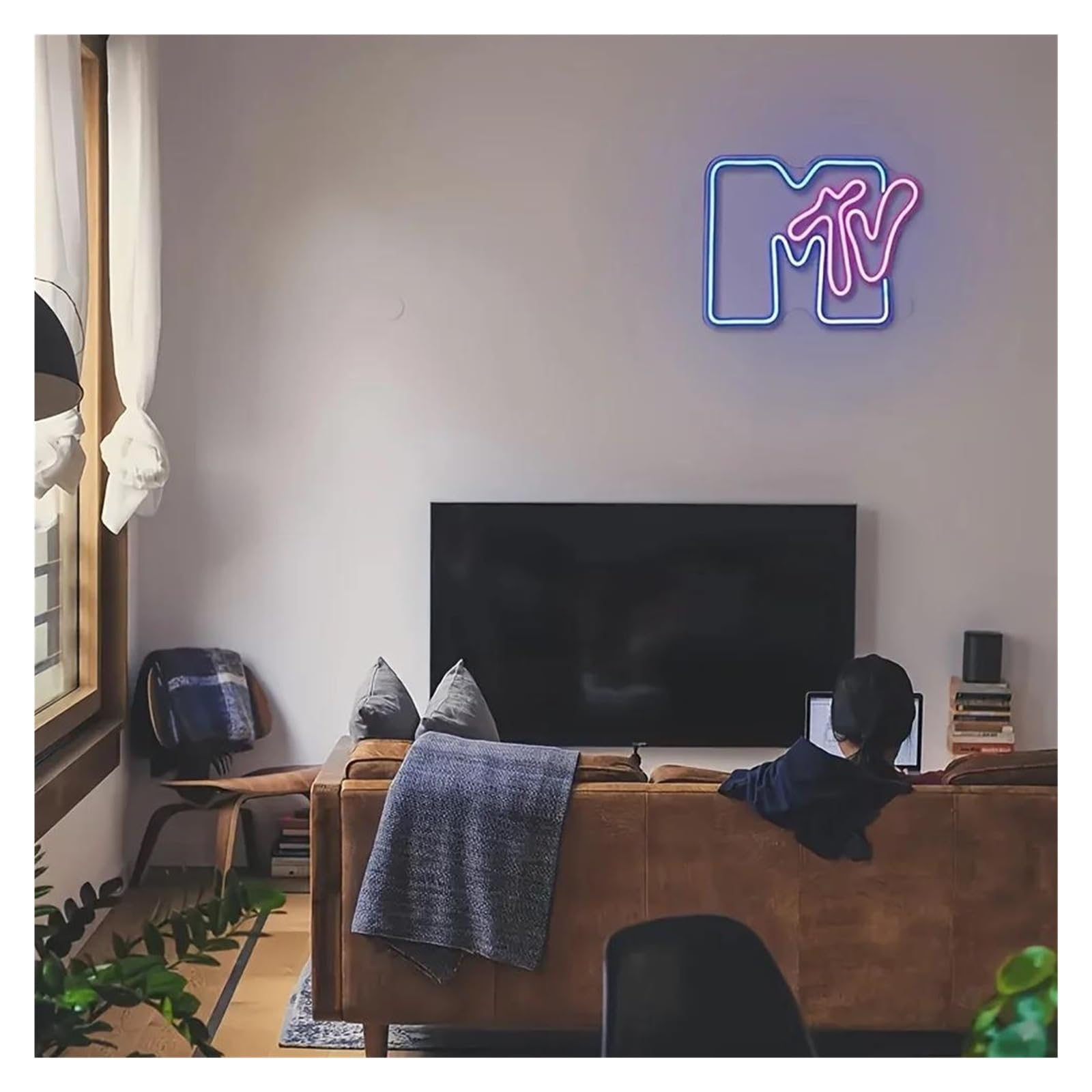 Insegna al Neon 1 Pz MTV Neon Sign Wall Hanging Light, Alimentato Tramite USB, Decorazione Televisiva Musicale Per Camera Da Letto, Bar, Ristorante 24cmх30cm