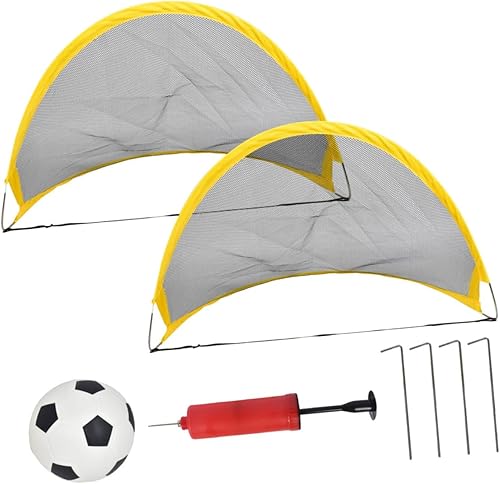 Miniatura 1 de Juego de 2 piezas de puerta de entrenamiento de fútbol plegable con mini redes de fútbol inflable, bomba de bola de hierro para juegos de deportes