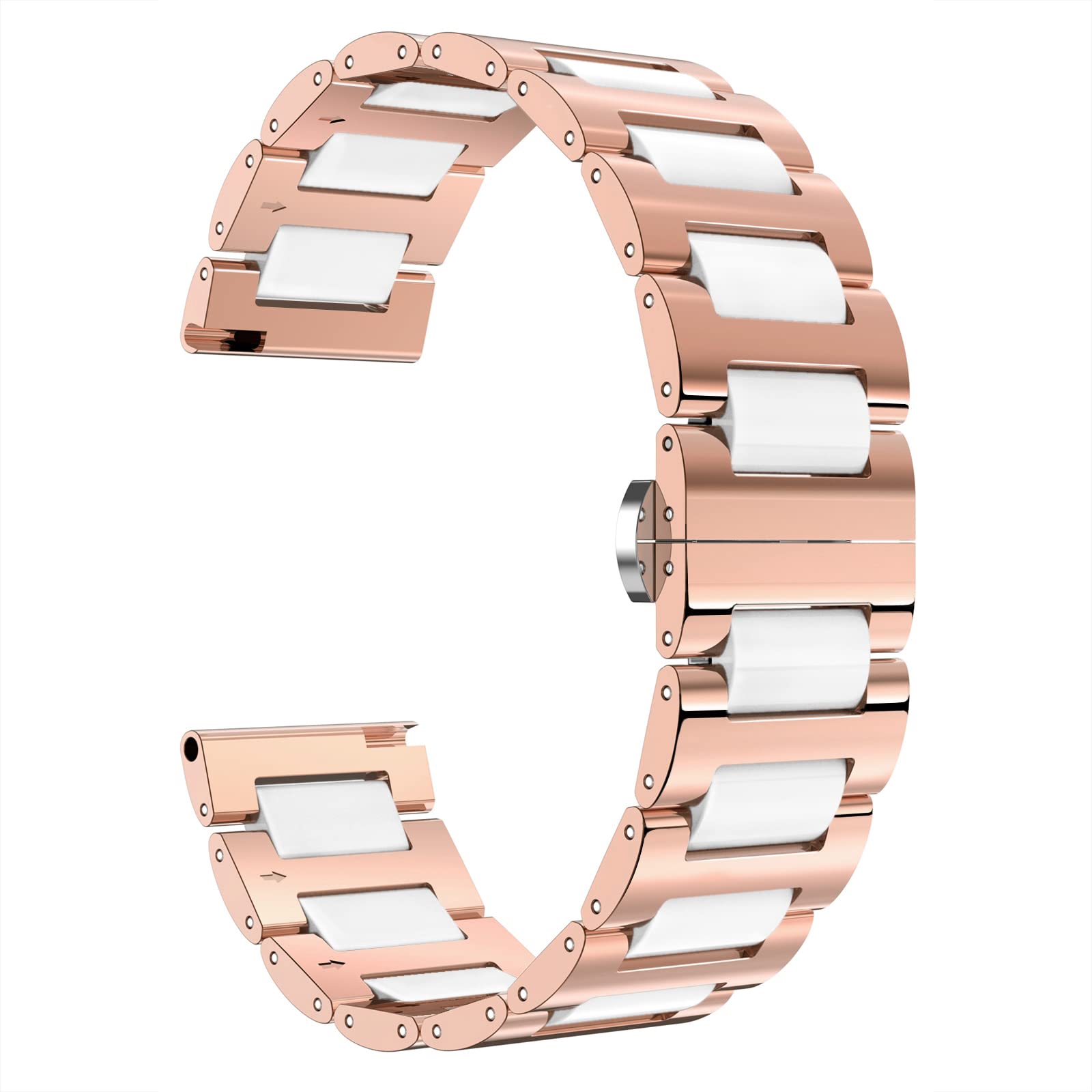 BINLUN Bracelet de Montre en Céramique avec en Acier Inoxydable Poli 12mm/14mm/16mm/18mm/20mm/22mm avec Boucle Papillon