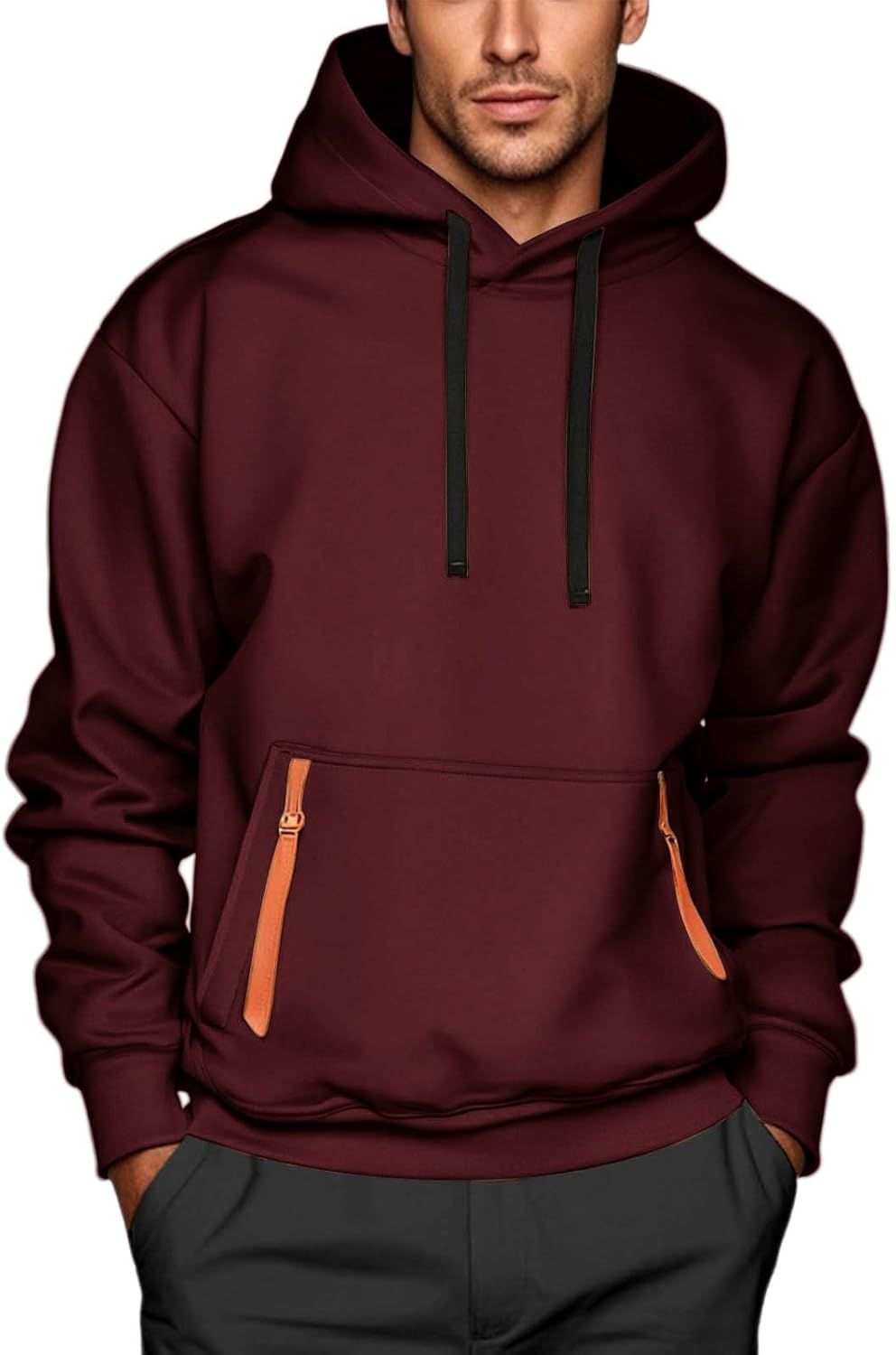 LBL Sweat Homme à Capuche Couleur Vives Pull De Manches Longues Poche Kangourou Pour Hiver Et Automne Blanc S