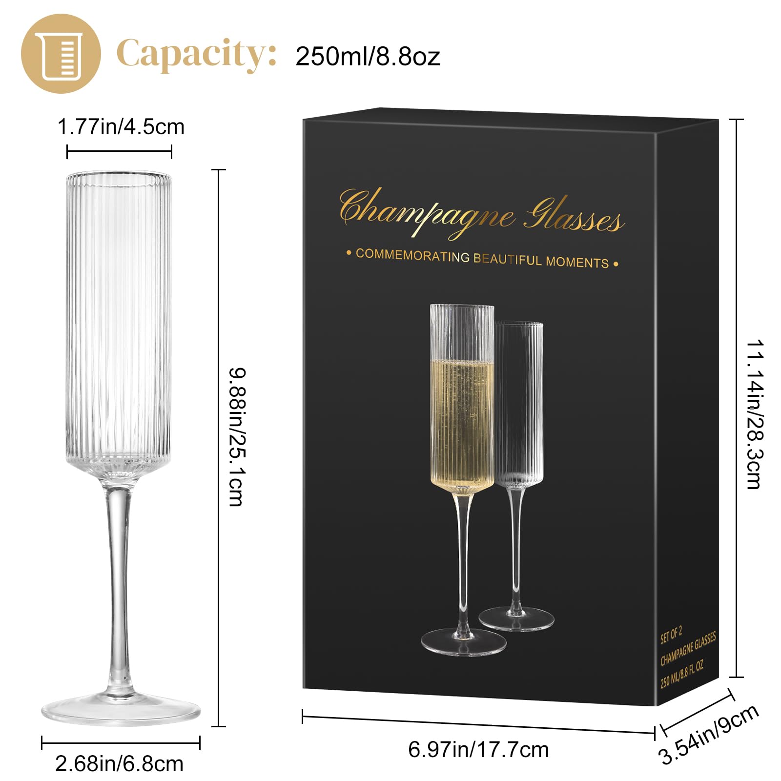 Pinstripe Champagne Flutes - Elegant Gift Set -2 Pinstripe Champagne Flutes - Elegant Gift Set -2