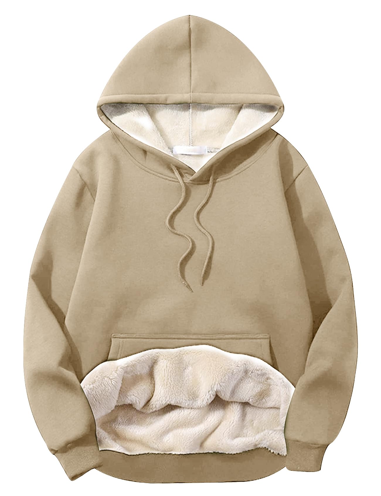 PEHMEA Men's Winter Casual Warm Fleece Hoodie Pullover Sherpa Lined Hooded Sweatshirt with Pocket(DarkKhaki-L)