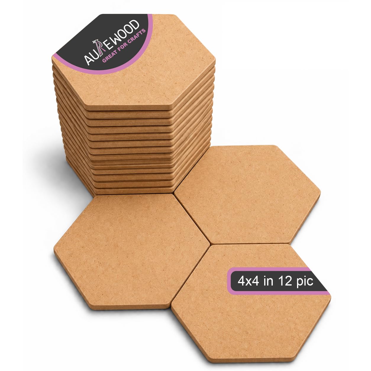 MDF Hexagon Craft Boards 4.7x4 Inch | Pack of 12 | Wooden Hexagon Cutouts for DIY Art, Painting, Wall Decor & Craft Projects-image-8