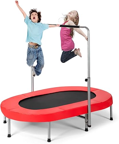 Miniatura 10 de Giantex Mini trampolín plegable para 2 personas con mango ajustable de altura de 5 niveles, carga máxima de 330 libras, trampolín de ejercicio