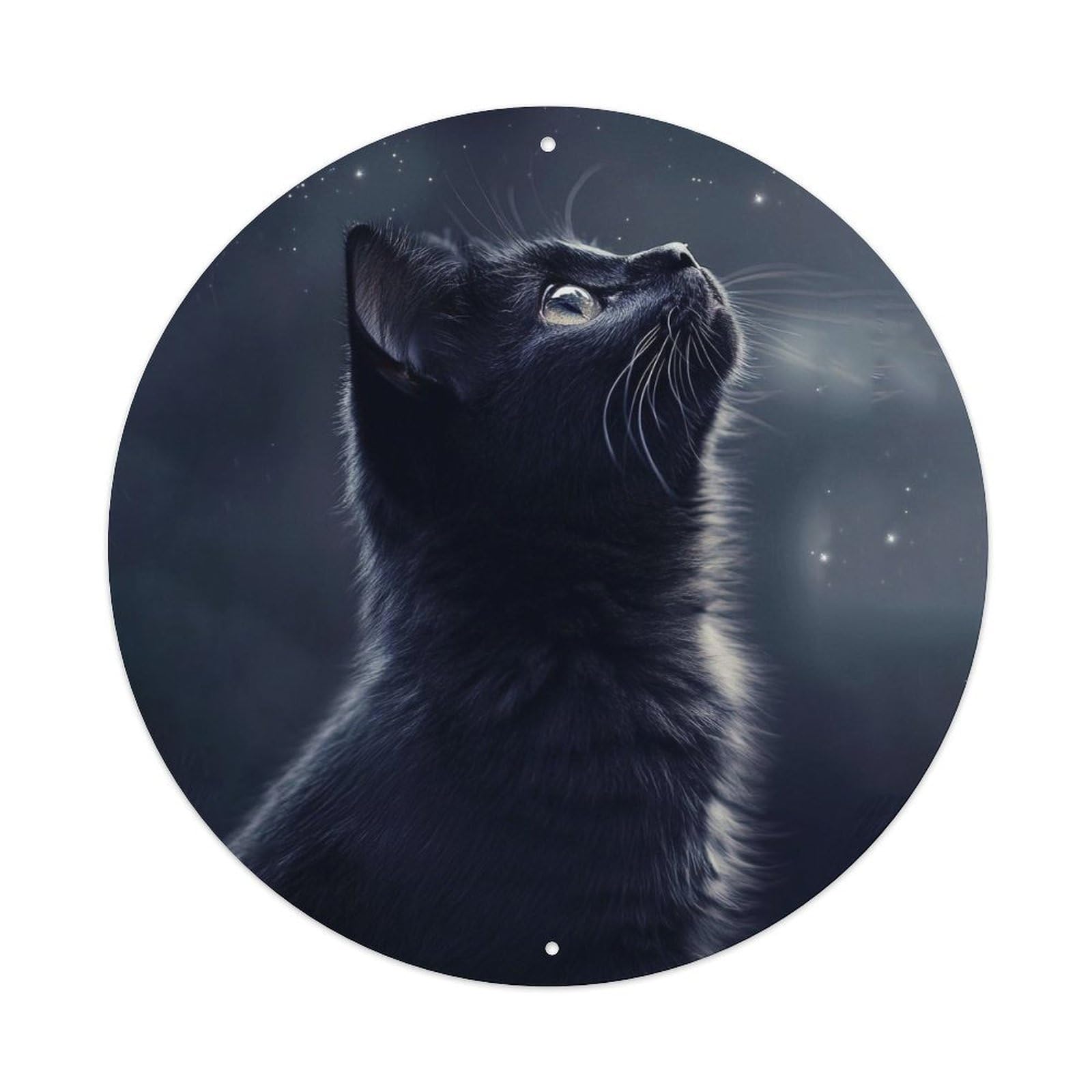Animal Black Cat Looking Starry Night Sky Vintage Metal Tin Sign Plaque Wall Decor for Cafe, Club Bar, Office, Garden Metal Poster 8x8Inch