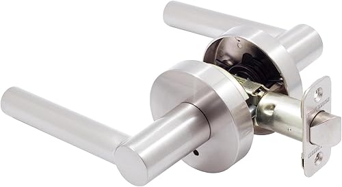 Stone Harbor Hardware Zurich - Manija de puerta con roseta redonda, pestillo de privacidad (camabañera), níquel satinado