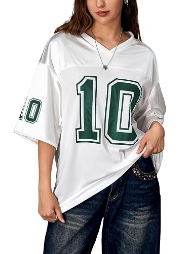 Verdusa Women's Oversized Jersey Shirt Graphic Tees V Neck Short Sleeve Vintage T Shirts