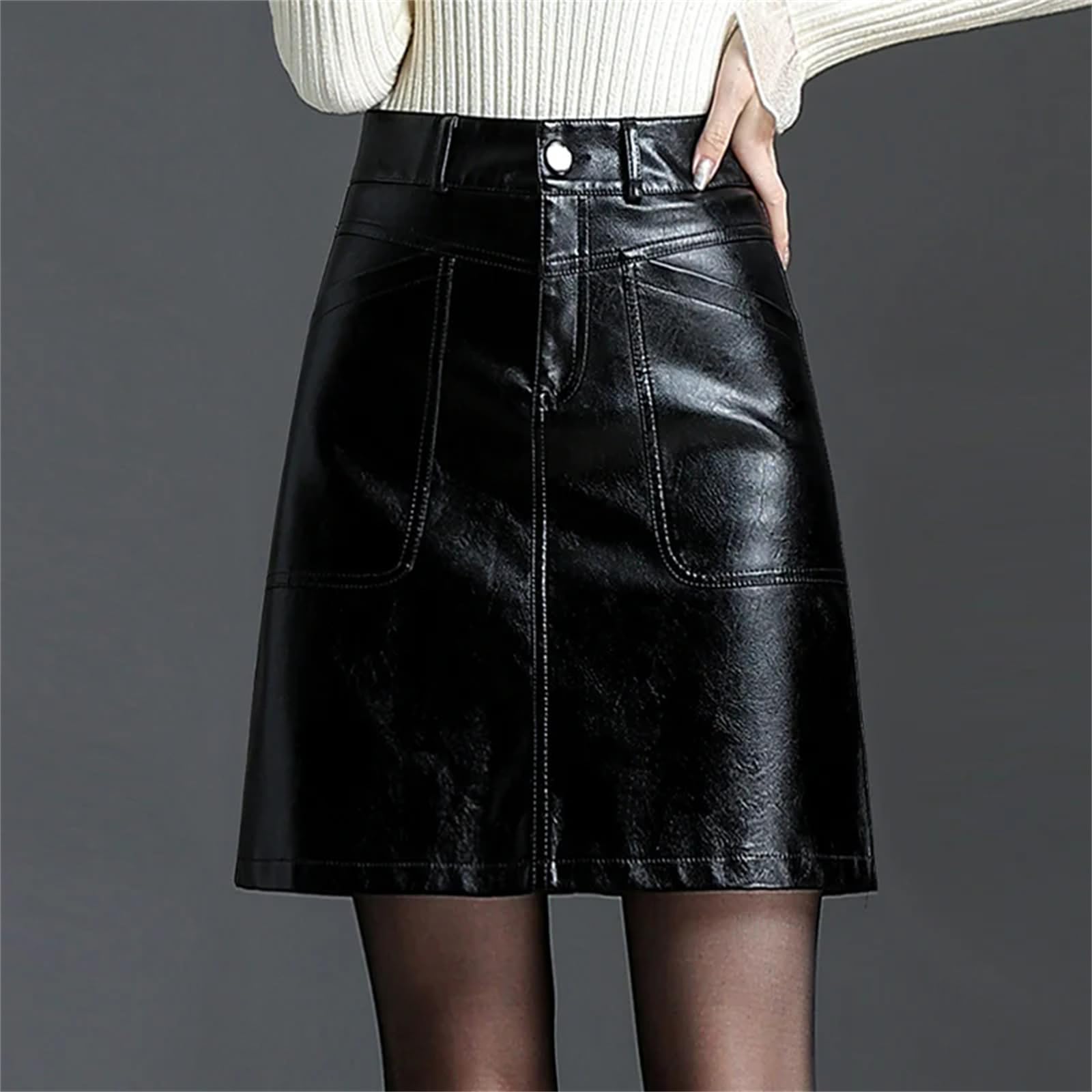 Falda sexy de piel sintética para mujer, elegante, corta, entallada, para otoño e invierno