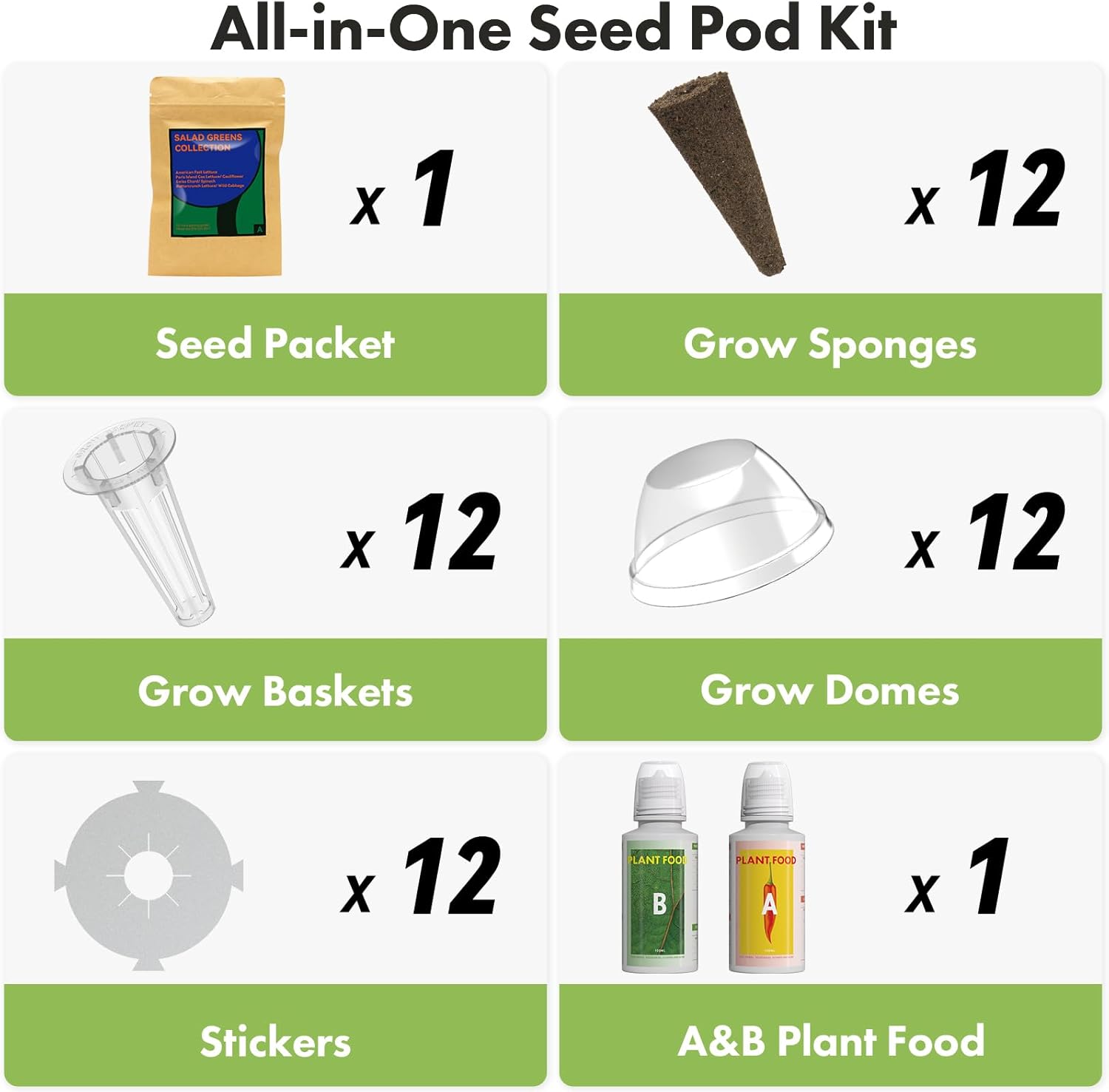 Lyko Heirloom Salad Greens Seed Pod Kit for AeroGarden, iDoo, Ahopegarden, GARDENCUBE, 12 Pods with American Fast/Paris Island/Buttercrunch Lettuce, Spinach, Swiss Chard, Cauliflower, Wild Cabbage