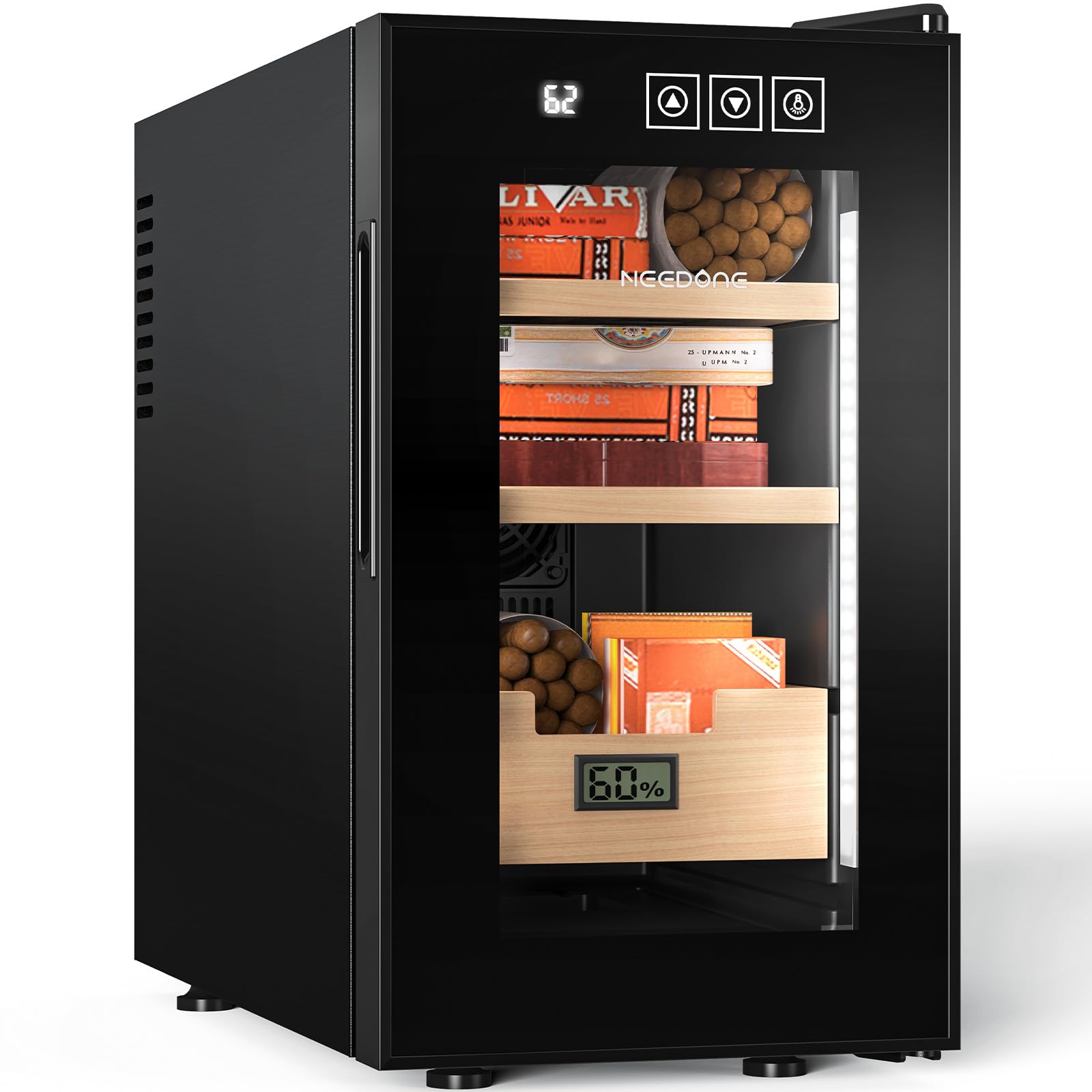 NEEDONE Humidor 23L with Cooling and Heating Temperature Control System, Electric Cooler for 150 Counts with Digital Hygrometer, Made with Spanish Cedar Wood, Gift for Men, 3 Layers