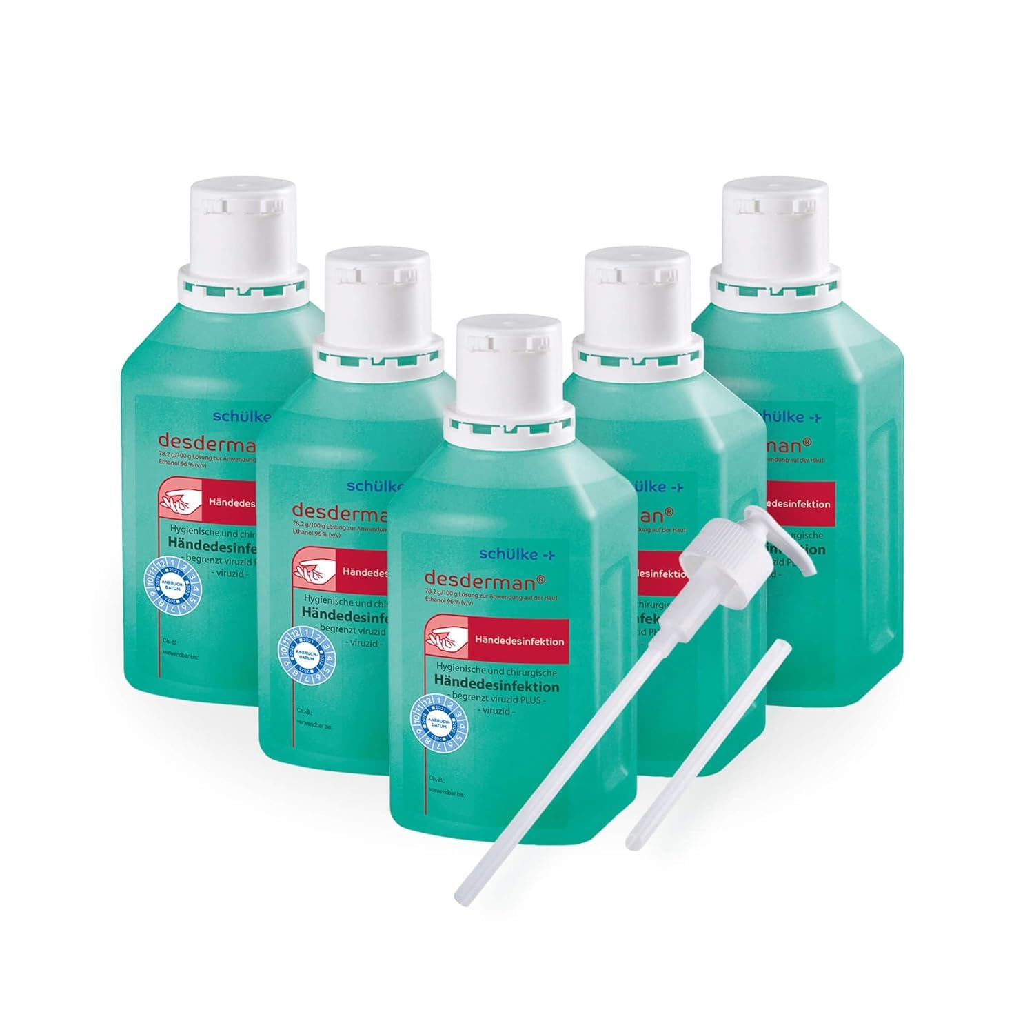 5x 500 ml Schülke Desderman Händedesinfektionsmittel Desinfektionsmittel, + 1x Dosierpumpe