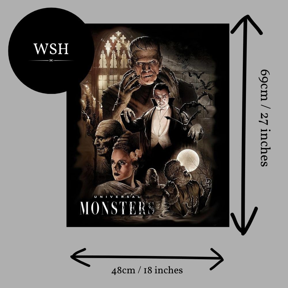 Universal Monsters Puzzle de 1000 pièces – Icônes de monstres universelles – Puzzle d'horreur classique pour adultes – Cadeau de film effrayant