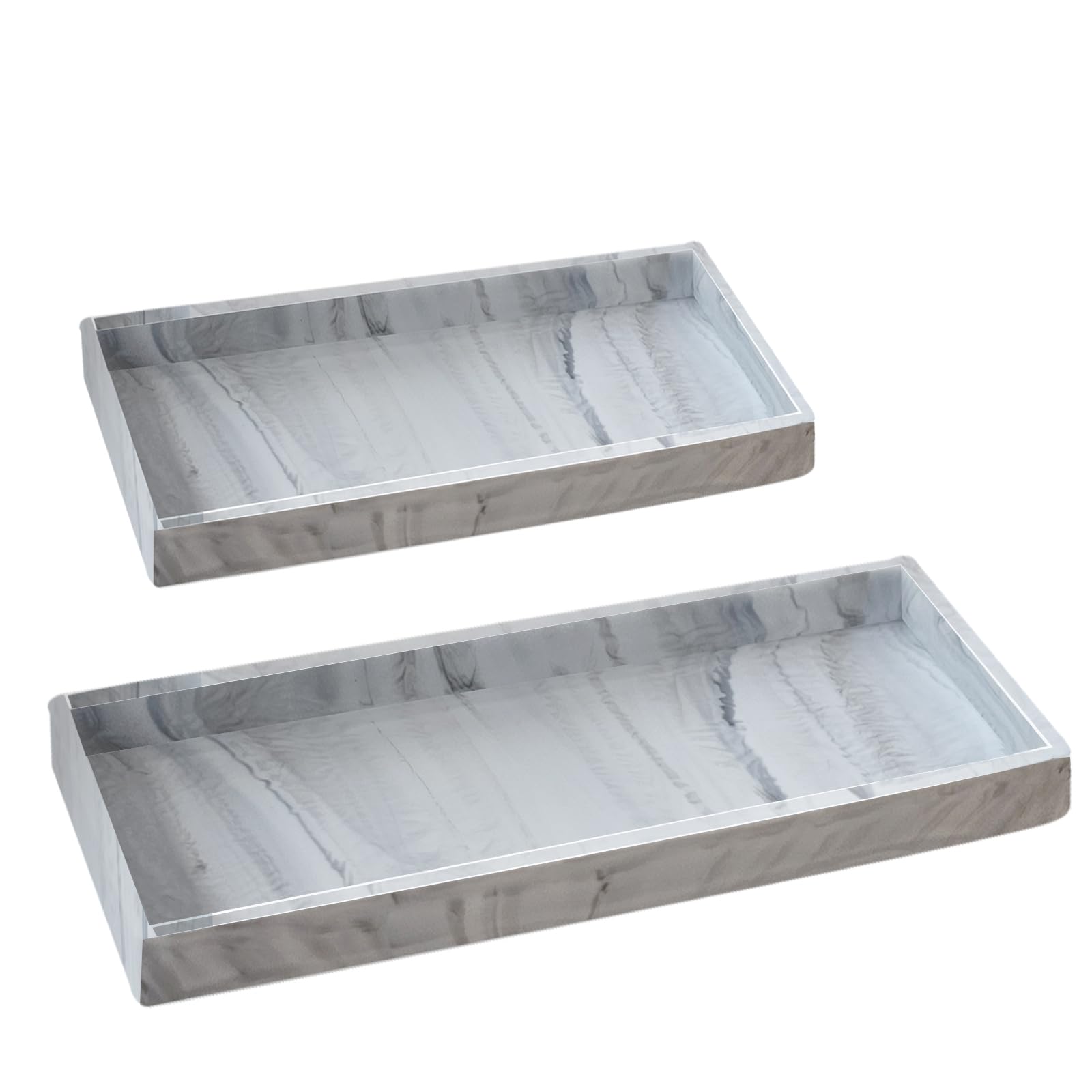 2PCS(7.87” L and 11.8” L) Silicone Soap Dispenser Tray, Kitchen soap Caddy countertop, Toilet, Tray for Scrubber, Lotion Bottles, Perfume, Jewelry, Candle, Key Trinket Ring-White Marble
