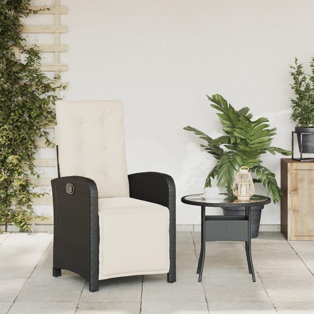 Poltrona reclinabile da giardino con poggiapiedi rattan PE nero Sedie esterne resistenti alle intemperie, mobili da giardino, poltrone da giardino L365H184