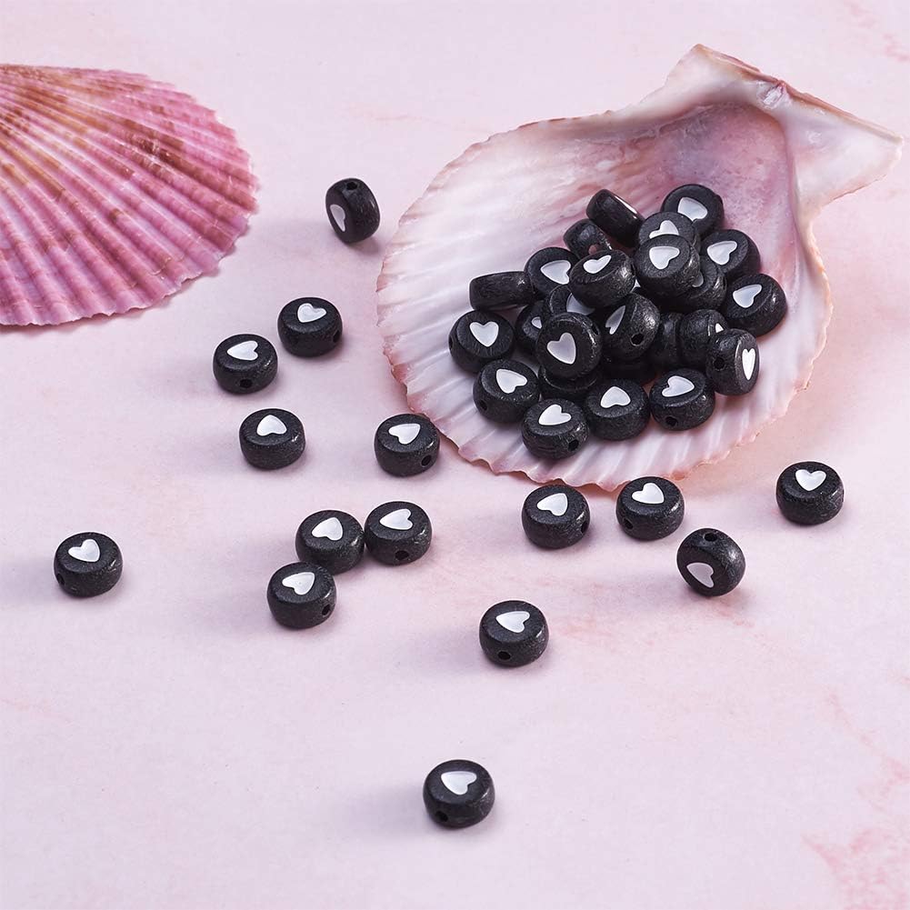 Cheriswelry 200pcs Acrylic Flat Round Heart Beads Black White Pony Disc Love Heart Loose Spacer Beads Charms for Jewellery Bracelet Making - Image 5