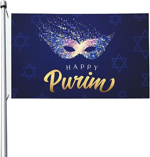 Happy Purim Day - Banderas de jardín de carnaval judío de 3 x 5 pies, pancarta de doble cara con ojales de metal para habitación, césped, eventos