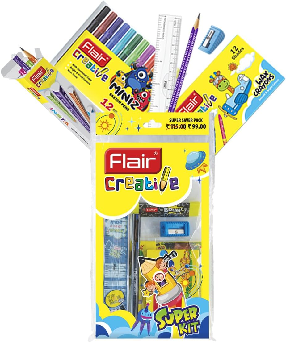 FLAIR Creative Series Super Smart Kit | Combination Smart Kit for Your Creative Need | Use for Writing, Colouring, Drawing & Shading | Stationery Kit Ideal for Gifting | Pack of 1 Kit