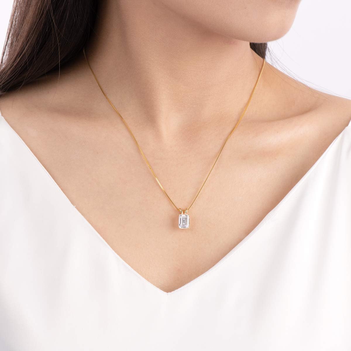 Solitaire Pendant for Women, Emerald/Square Princess/Marquise/Trillion Cut CZ Necklaces, 18K White and Gold-plated 925 Sterling Silver Ideas Gift, Jewelry Box Packed - Image 6