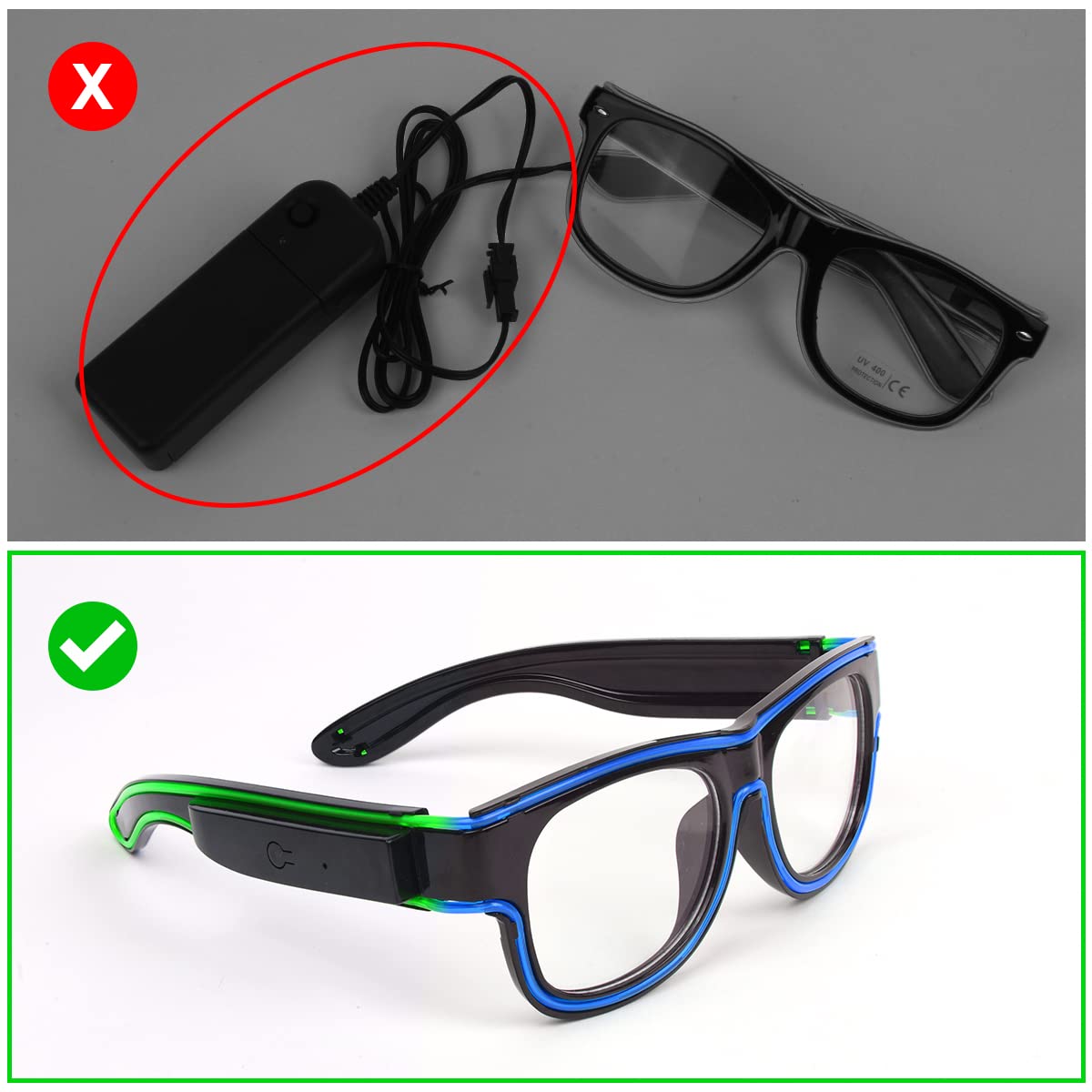 Ainiv Wireless Light up Glasses, Luminous El Wire Neon Party Rave Glasses, 3 Lighting Modes - Image 4