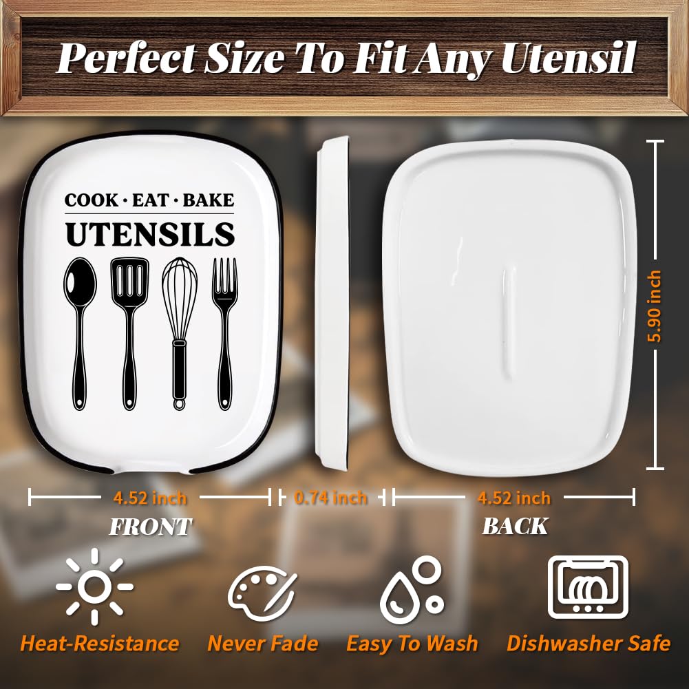 ANATTASOUL Soporte para cucharas de café de cerámica para estufa, cucharas y espátulas, patrón de 4.5 x 5.9 pulgadas, soporte grande para cucharaditas, soporte decorativo para utensilios de cocina de