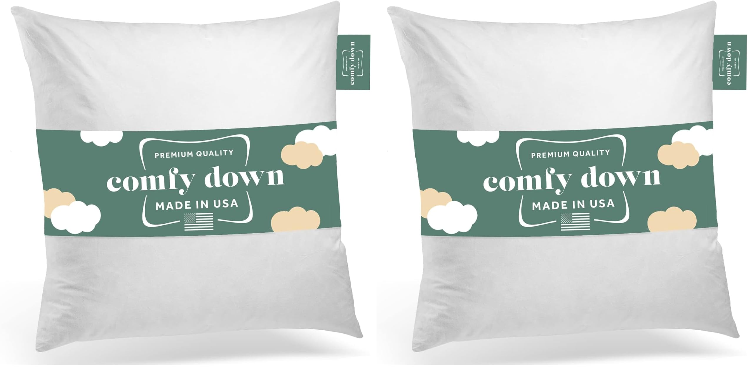 ComfyDown 20x20 Throw Pillow Insert, Down &amp; Feather Fill, 100% Cotton Cover, Made in USA – Premium Soft Decorative Pillow Form Sham Stuffer for Bed, Sofa &amp; Couch (Pack of 2)