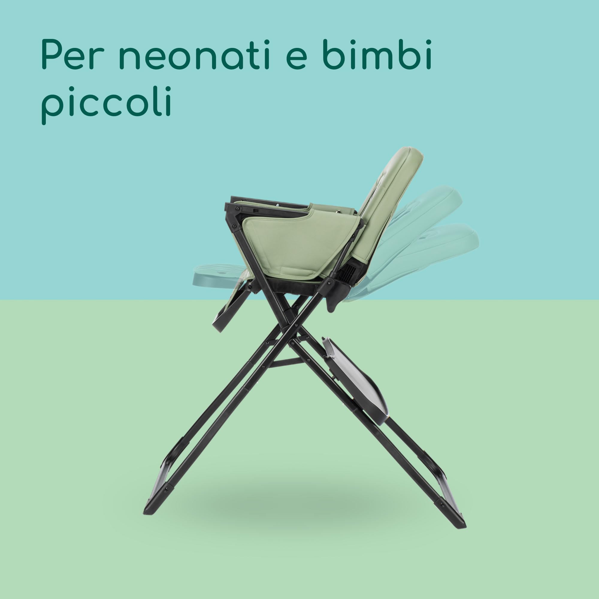 Bebeconfort Mallow, Seggiolone pappa 0 36 mesi, 0-15 kg, Seggiolone pieghevole ultracompatto, Leggero 5.6 kg, Chiusura facile e veloce con una mano, Facile da Pulire, Mineral Green