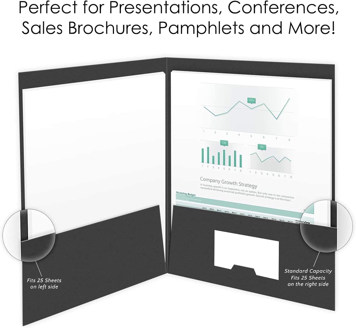 The Gallery Collection, 50 Count, Black, Two Pocket Presentation Folders with Customizable Labels, Perfect for Sales Material, Important Documents & More (9 x 12)