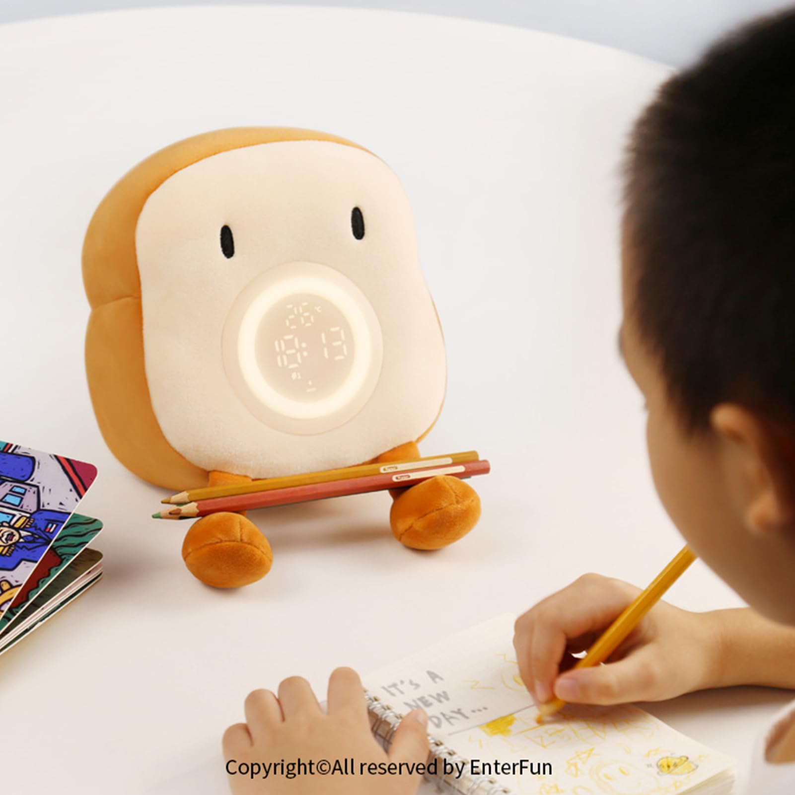 Lámpara Tostada Lámpara Felpa De Noche Multiusos Con Soporte Para Móvil | Reloj Despertador Digital Adorable Luz de Ensueño Para Dormitorio Salón Hogar Guardería Niñas Niños Bebés