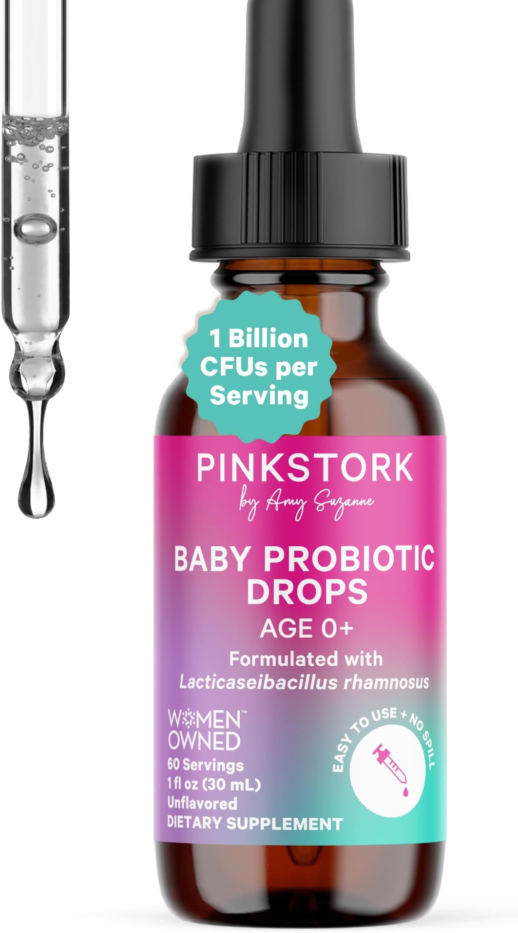 Pink Stork Baby Probiotic Drops, Newborn, Infant & Toddler Probiotics to Help Aid Digestion and Constipation Support, Newborn Essentials - 1 fl oz, 2 Month Supply